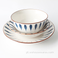 Prato de tigela de cerâmica azul e branco estilo chinês